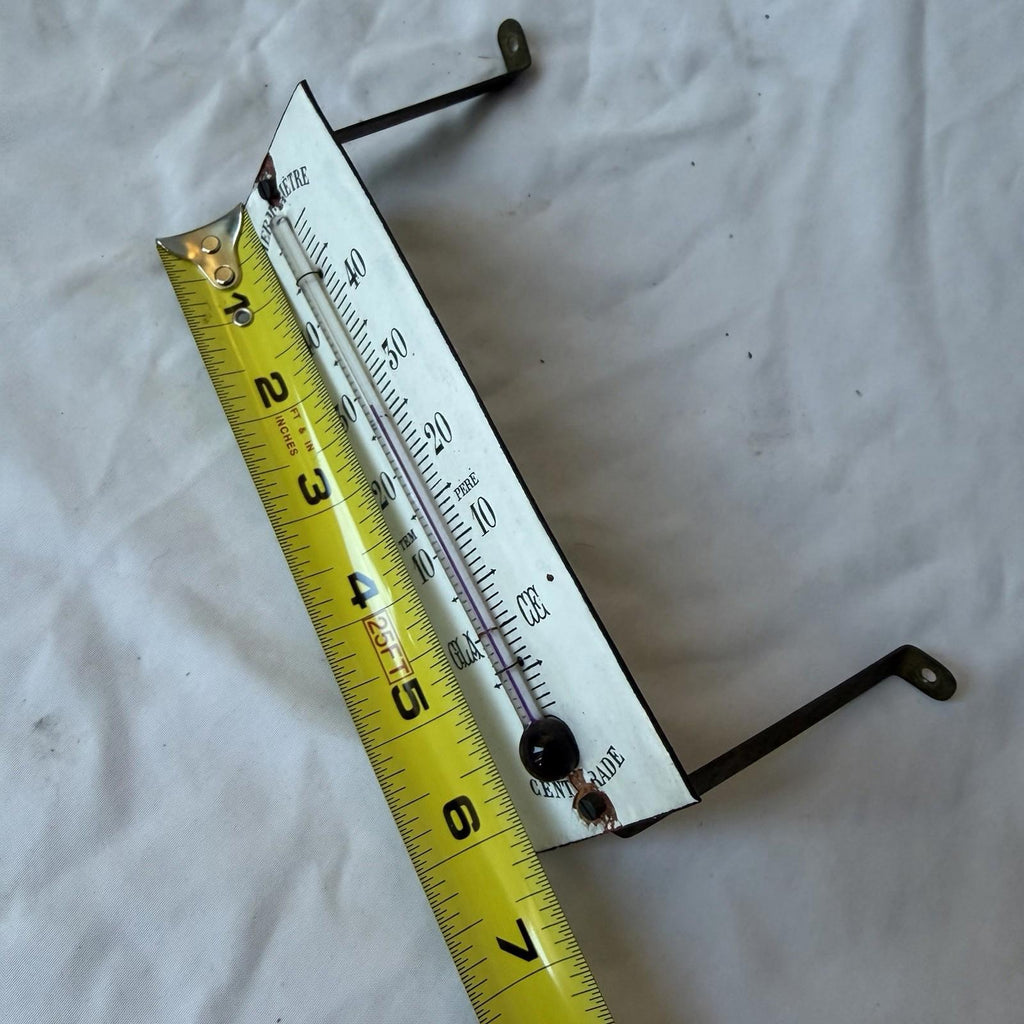 Antique French Enamel Thermometer Centigrade Wall Mount Weather Station c1900