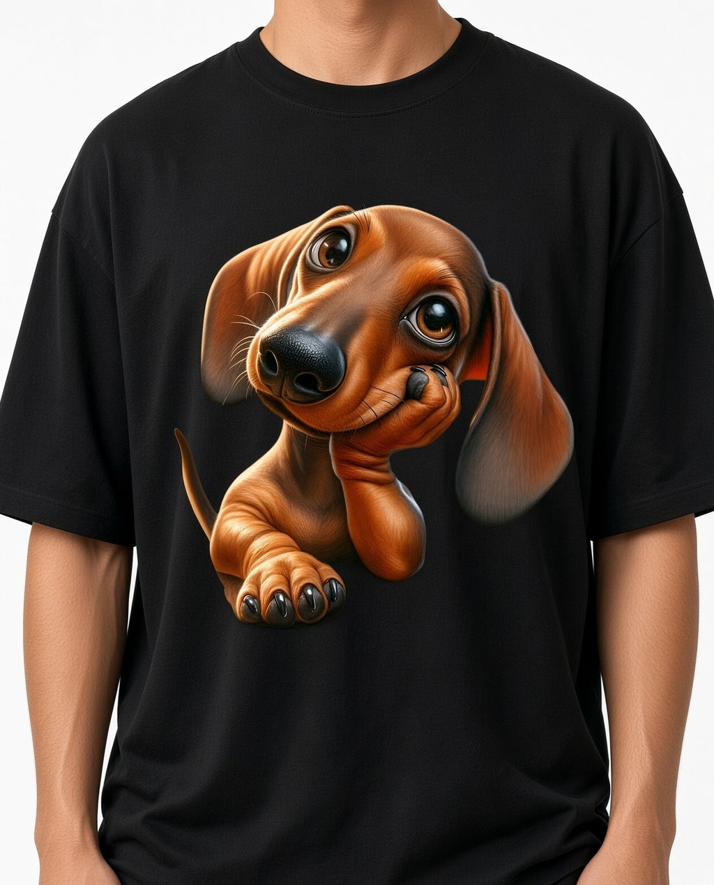 Cute Dachshund Puppy T-Shirt Relaxed Fit Black Dog Mom Dad Gift Tee