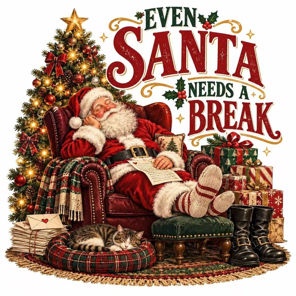 4Pcs Sleeping Santa DTF Transfers 10" Even Santa Needs a Break Christmas