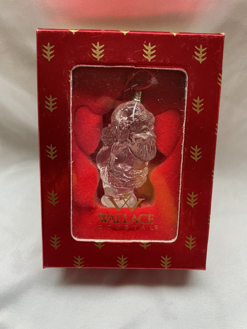 Wallace Crystal Santa Ornament 24% Lead Crystal - EUC in Red Gift Box, 2”