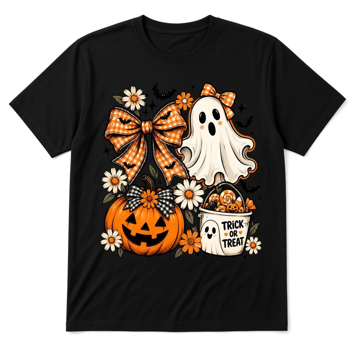Halloween Ghost Gingham Bow DTF Transfer 10" Pk4 Pumpkin Treat Heat Press
