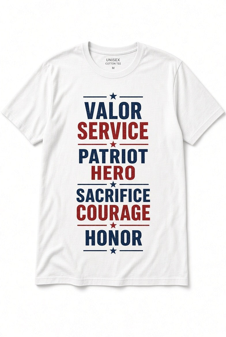 4Pcs 10" Valor Service Patriot Hero DTF Transfers Stacked Patriotic Words Iron