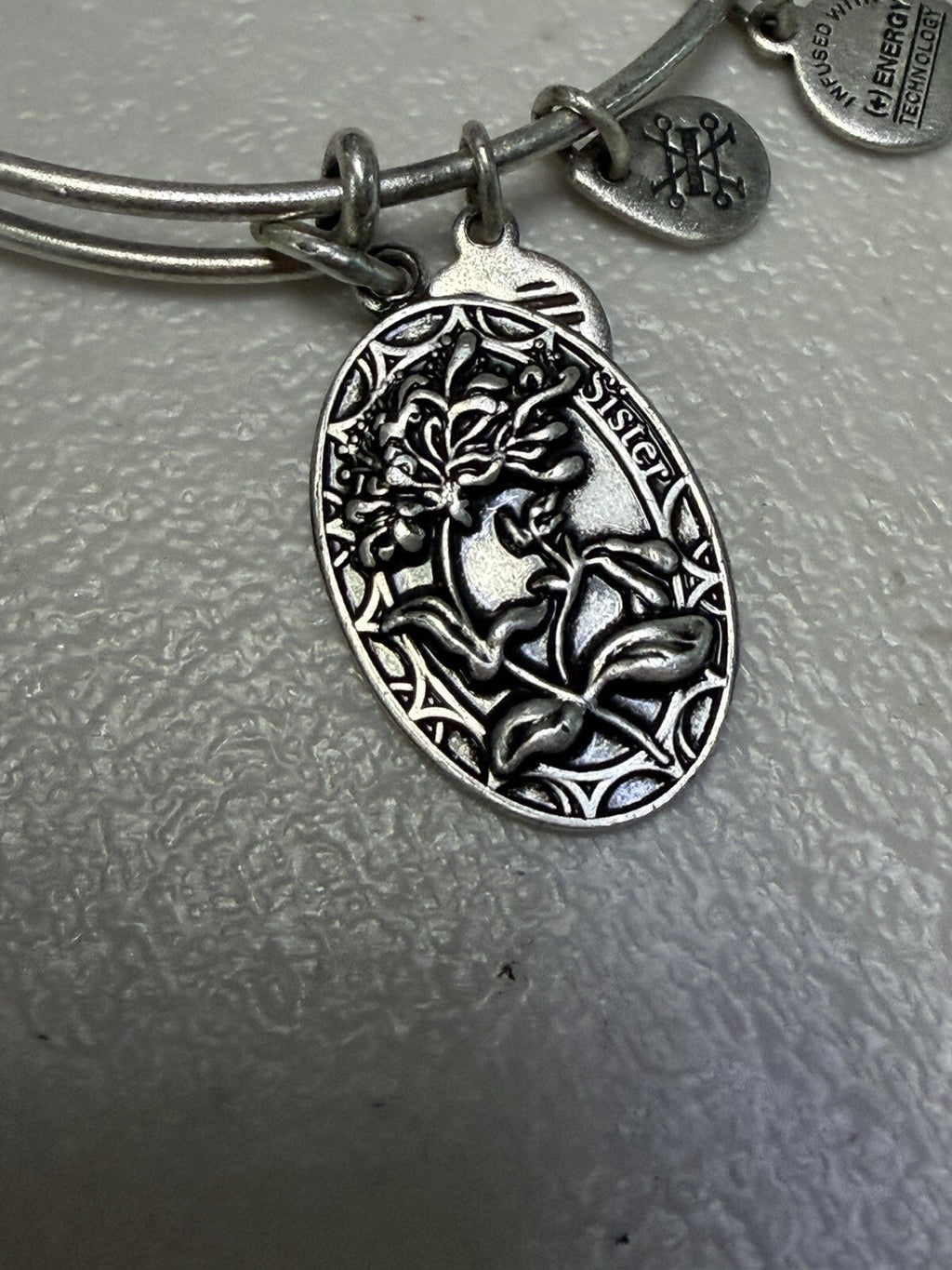 Alex and Ani Sister Charm Expandable Bangle Bracelet Silver Tone Friendship Gift