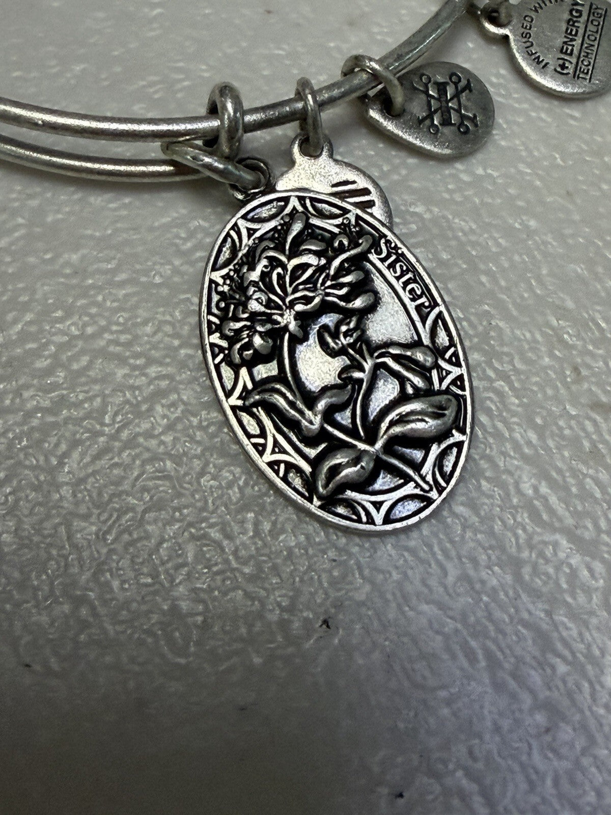 Alex and Ani Sister Charm Expandable Bangle Bracelet Silver Tone Friendship Gift