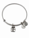 Alex and Ani Gift Box Charm Expandable Bangle Bracelet Silver Tone Gift