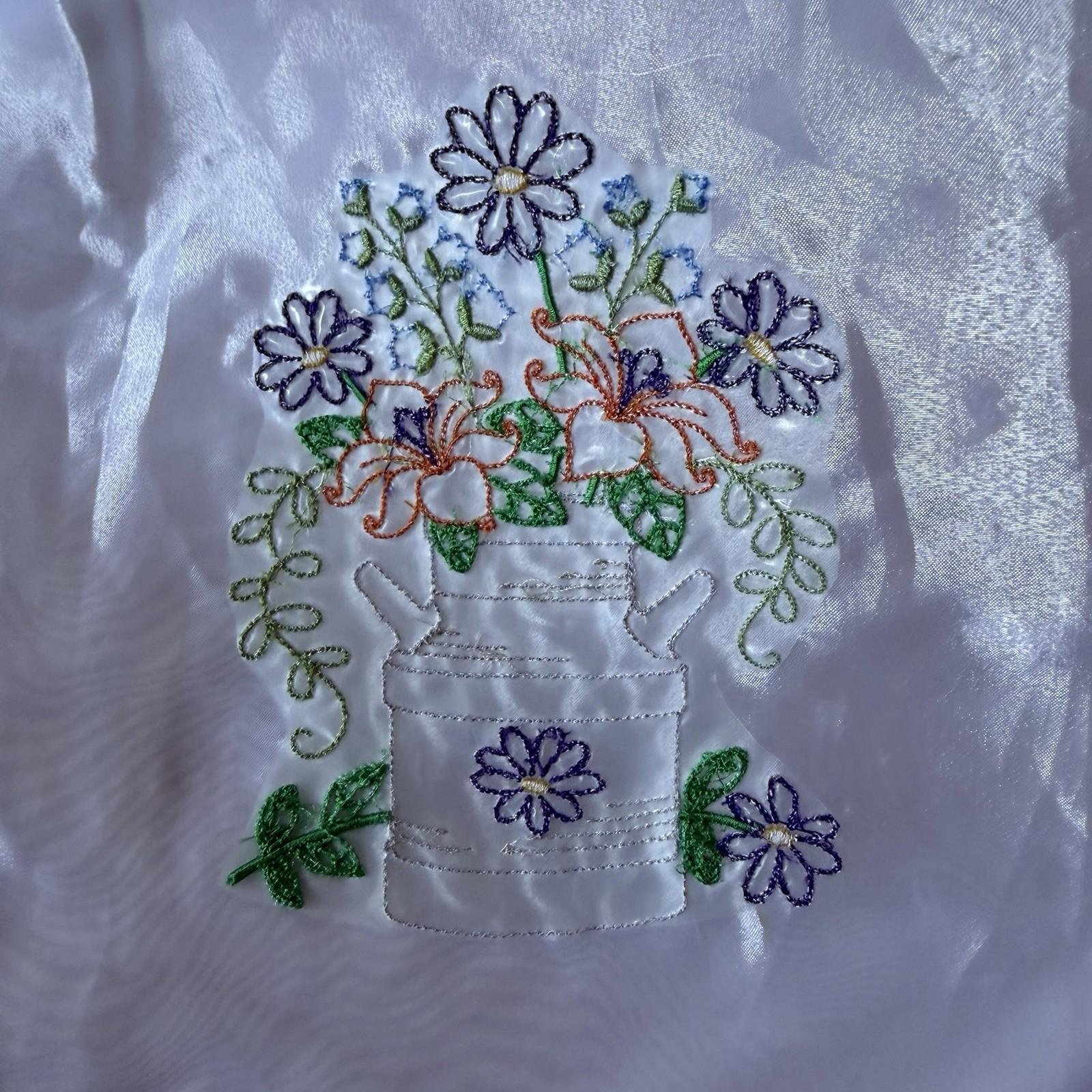 Vintage Embroidered Sheer Panel Patch - Floral Milk Can Bouquet Daisies Lilies