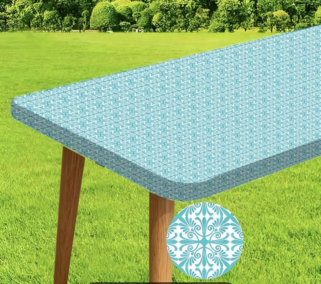 Turquoise Fitted Tablecloth 30x72 Inch Elastic Rectangle Dining Table Cover Blue