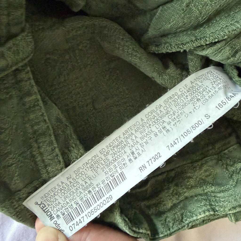 Zara Basic Women’s Green Jacquard Quilted Bomber Jacket Size S Belted Zip