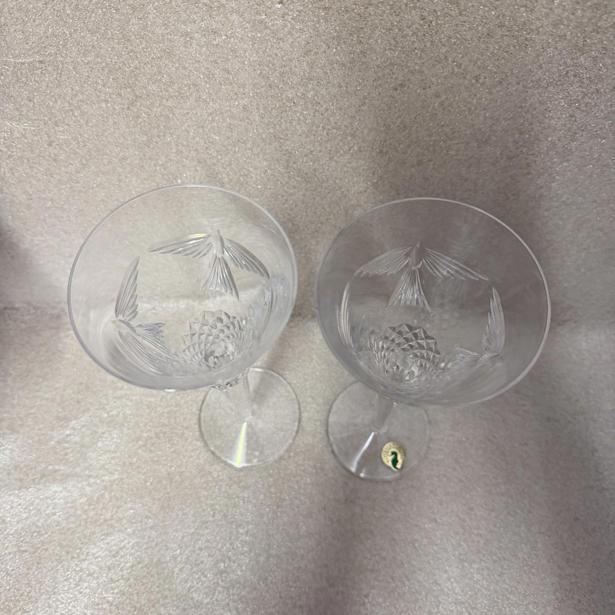 Pair Waterford Crystal Champagne Flutes The Millennium Collection PEACE Dove Set