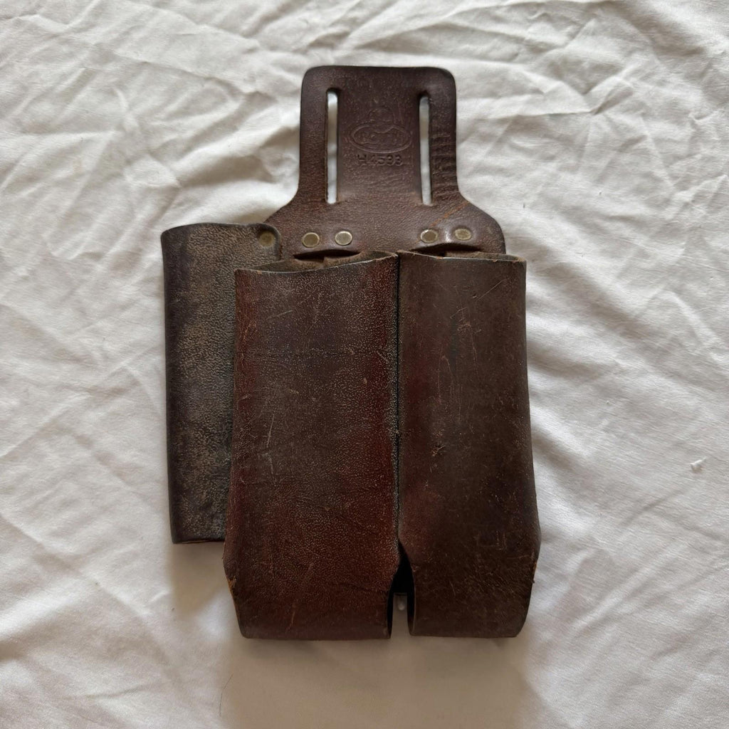 Vintage Brown Leather Double Pouch Duty Belt Holder Police Gear