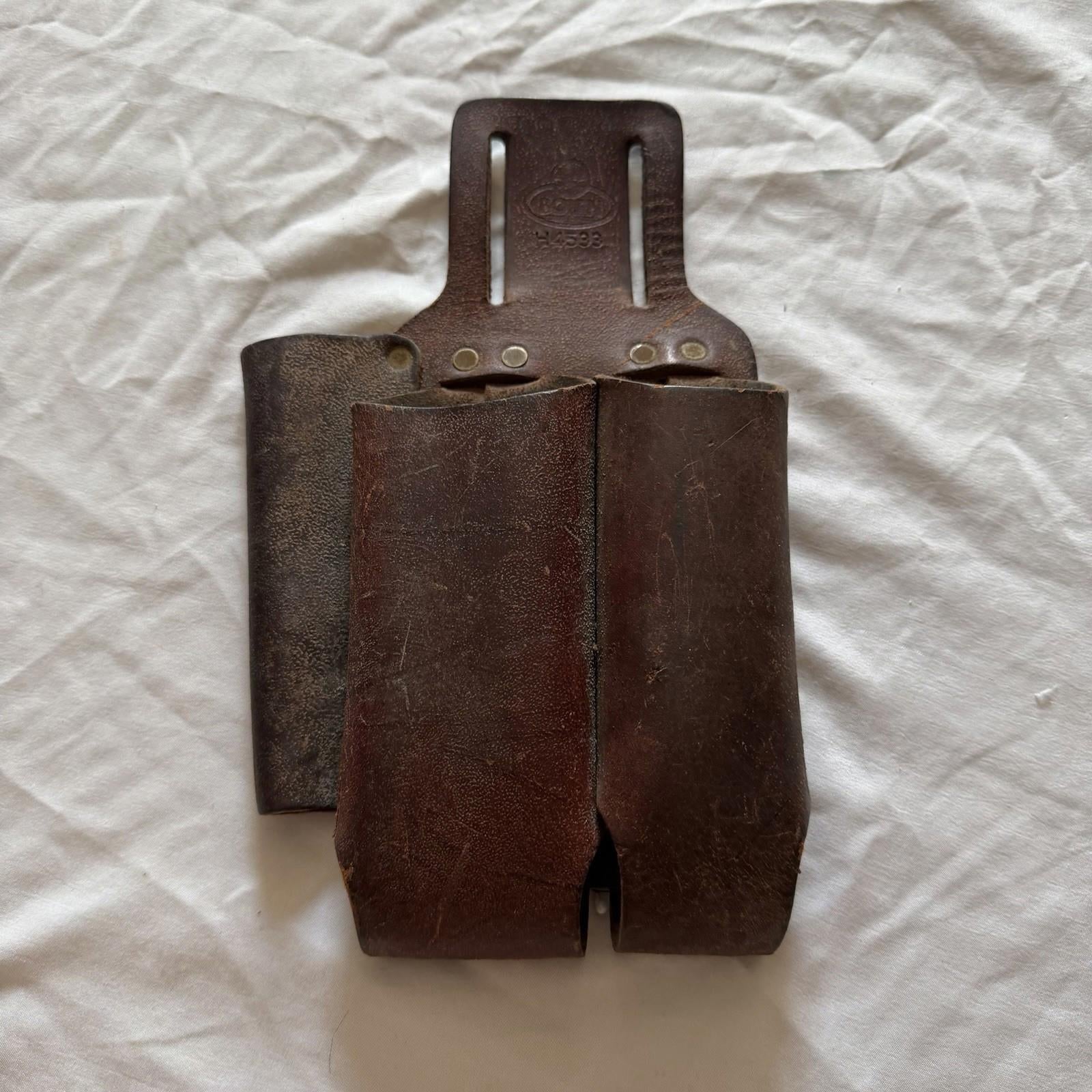 Vintage Brown Leather Double Pouch Duty Belt Holder Police Gear