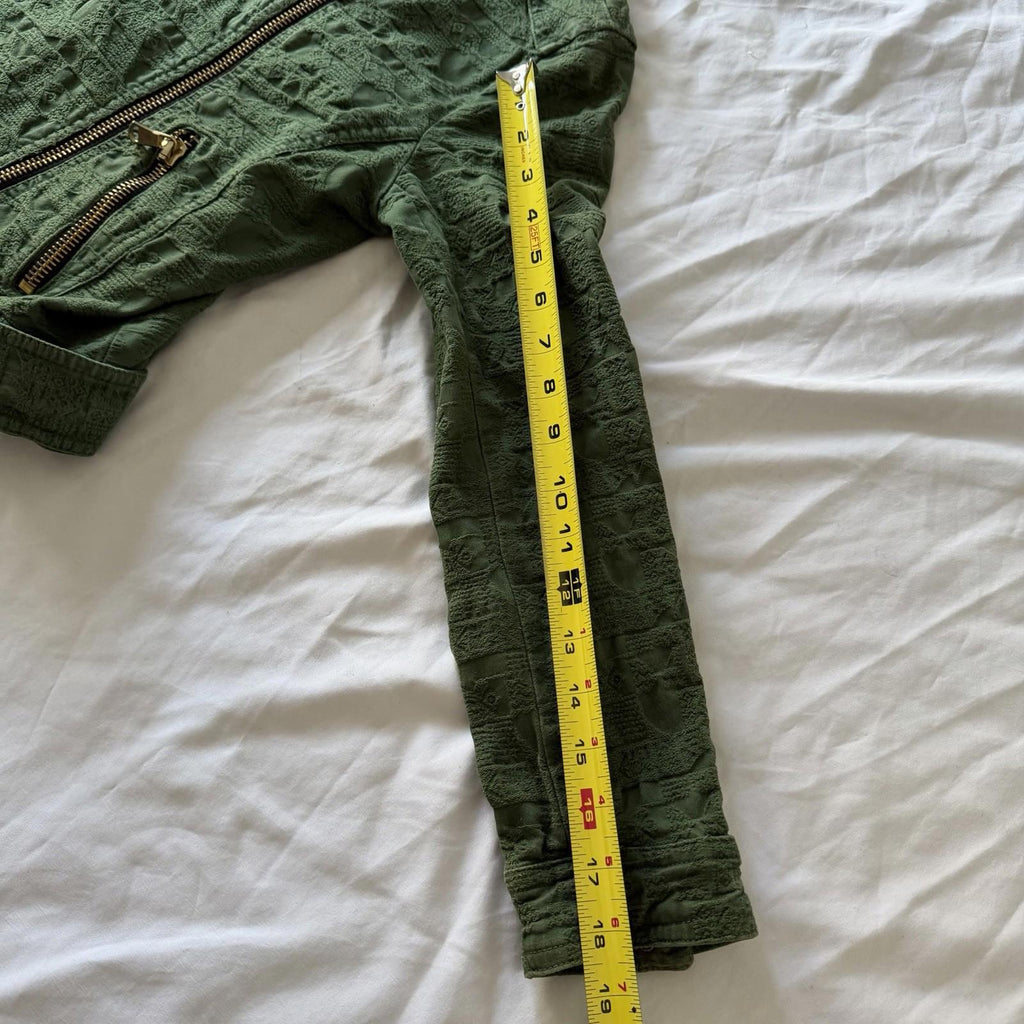 Zara Basic Women’s Green Jacquard Quilted Bomber Jacket Size S Belted Zip