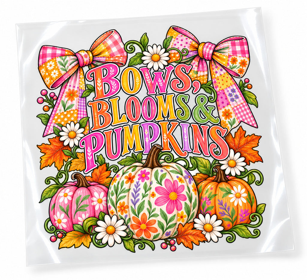 Bows Blooms Pumpkins Fall DTF Transfer 10 Inch Ready to Press Pack of 4