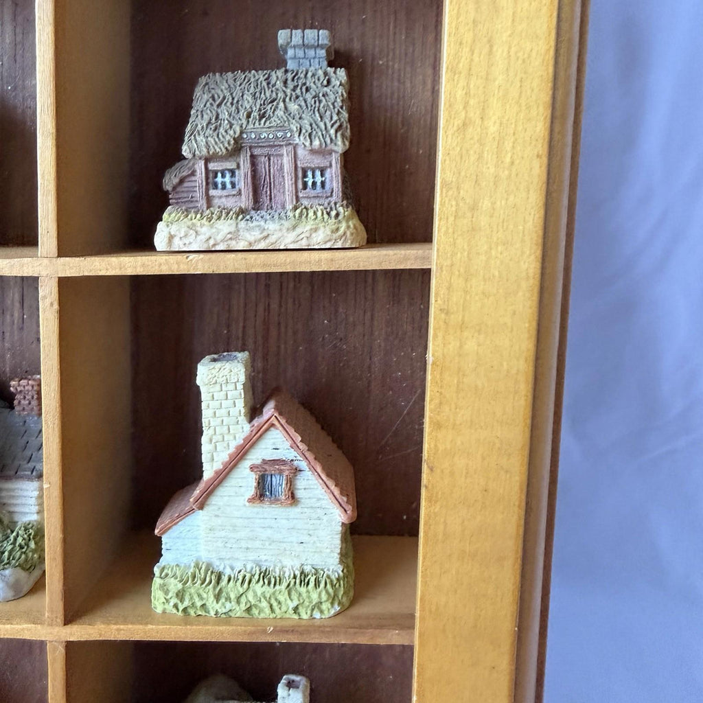 Vintage Miniature Cottage Houses Set w/ Wood Display Shelf 20 Pc