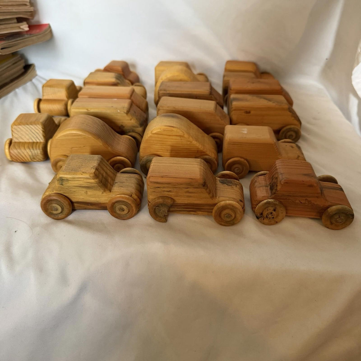 Vintage Handmade Wooden Toy Cars & Trucks Lot 20 Pc Rustic Pine Folk Art