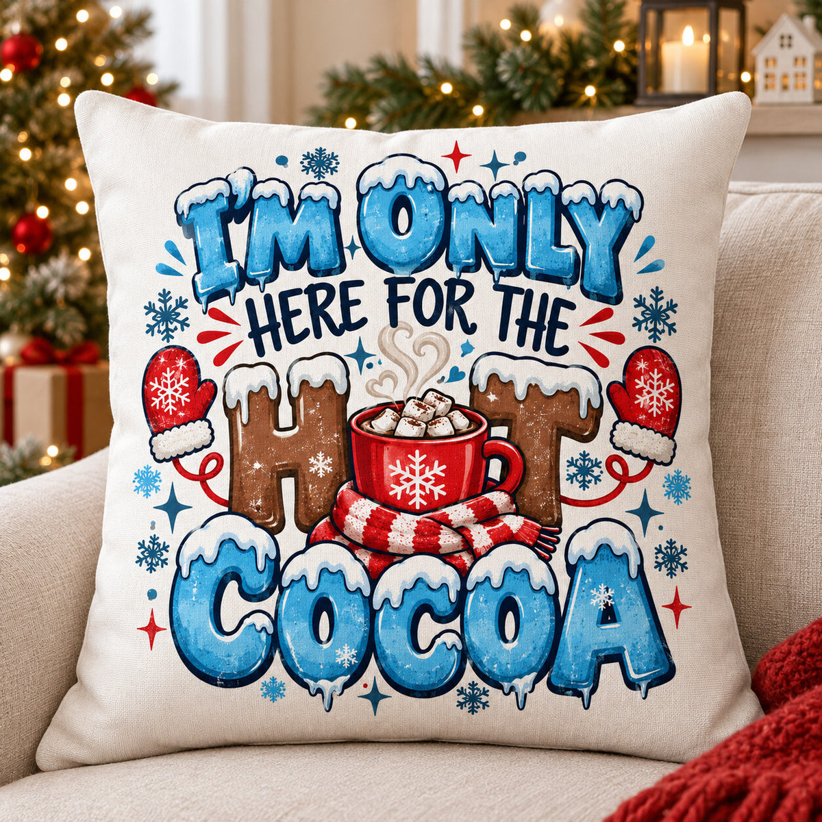 4Pcs Funny Winter DTF Transfers 10" Here for Hot Cocoa Heat Press