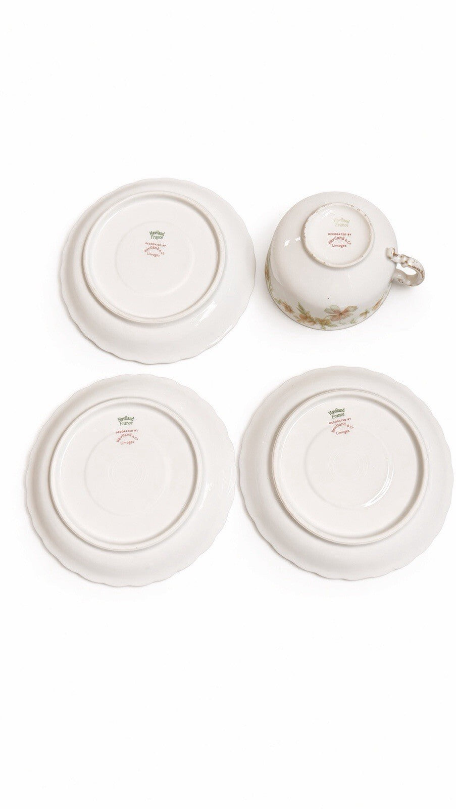 Haviland France Limoges Floral China Tea Cup & 3 Saucers Antique Porcelain Set