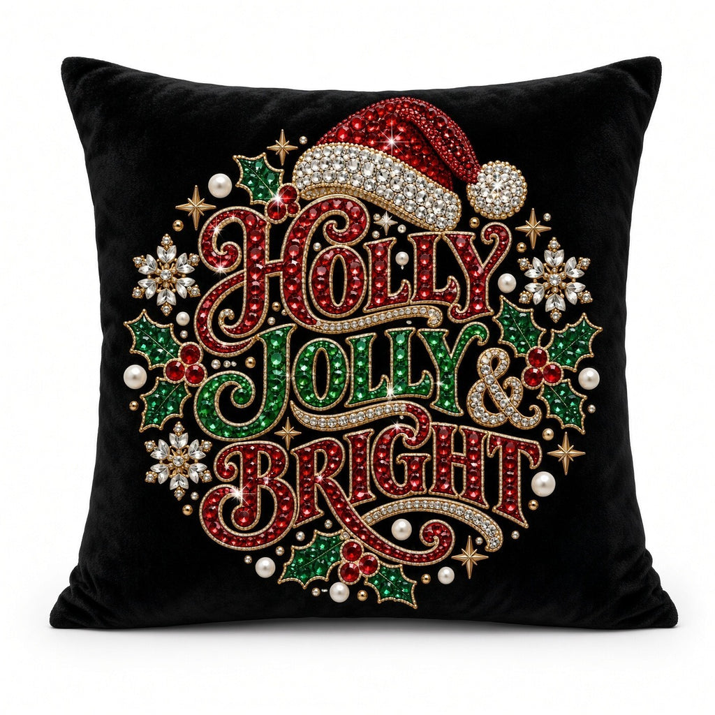 4pcs 10in Holly Jolly and Bright Rhinestone DTF Transfer Ready to Press