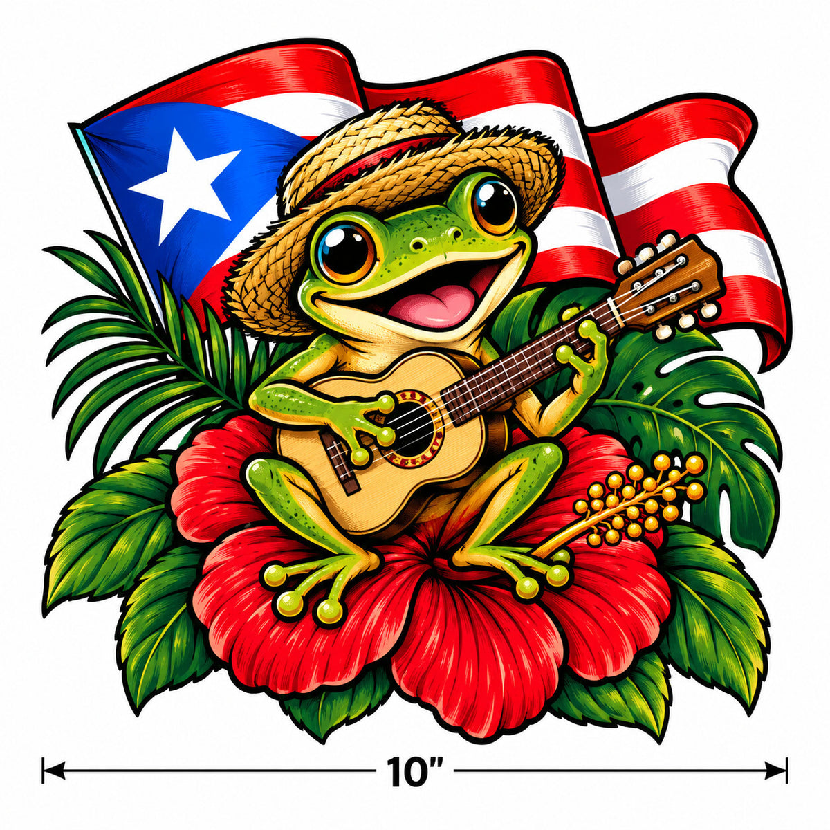 4pcs 10" Puerto Rico Coqui Ukulele DTF PNG Hibiscus Iron On Transfer