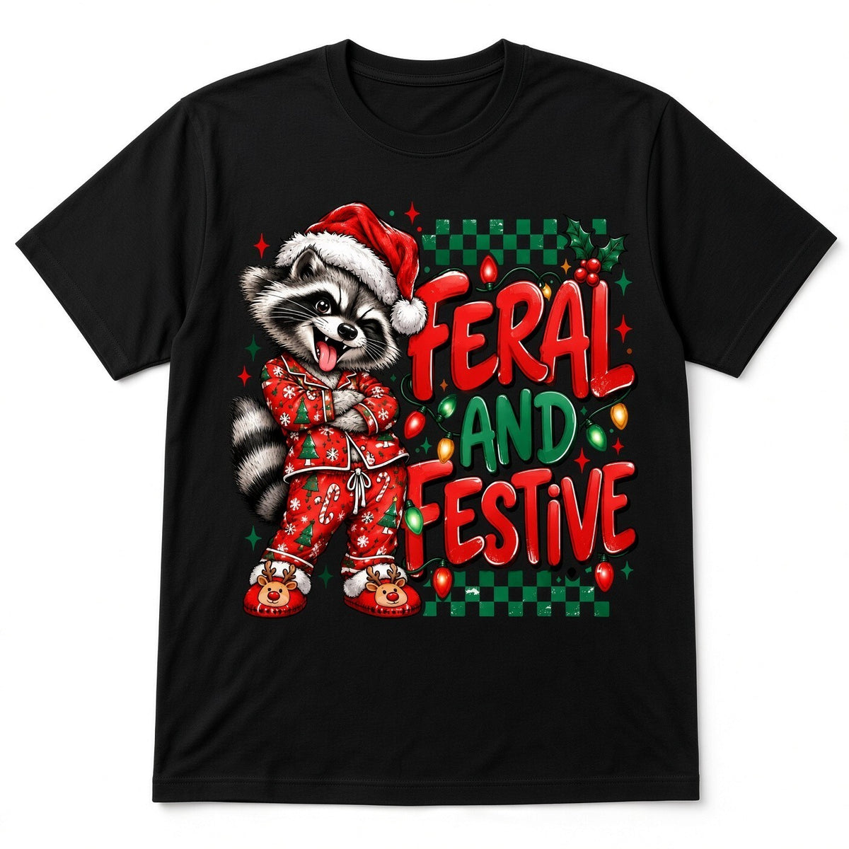 Feral And Festive DTF Transfer 10" Pk4 Christmas Raccoon Heat Press