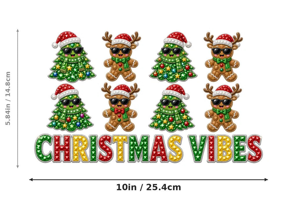Christmas Vibes DTF Transfer 10" PK4 Gingerbread Tree Sunglasses Heat Press