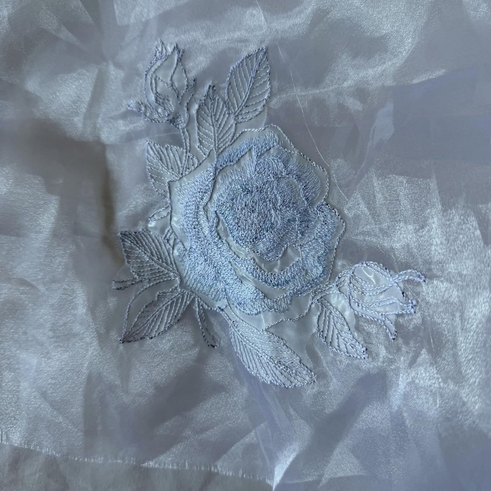 Vintage Blue Rose Embroidered Sheer Patch Navy Floral Cottage Decor