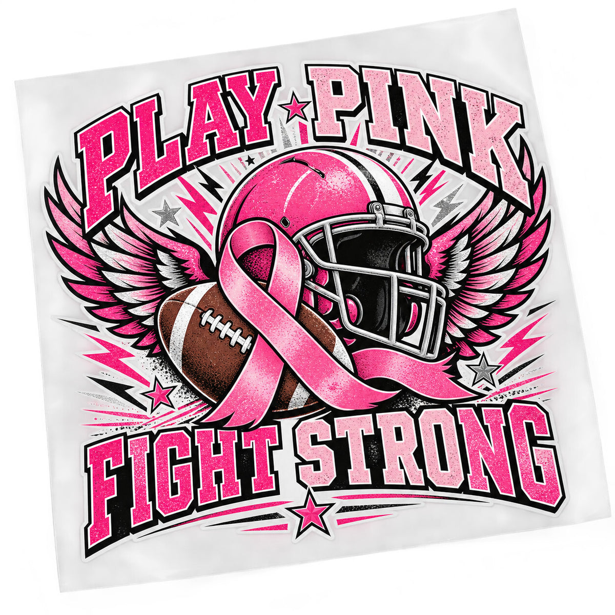 4 Pack Play Pink Fight Strong DTF Transfers 10 Inch Football Awareness