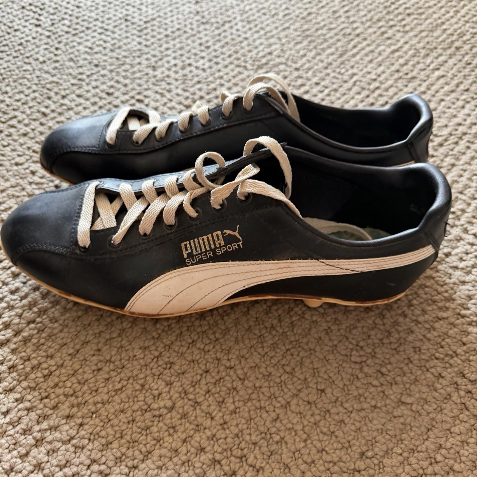 Vintage 1970s Puma Super Sport Soccer Cleats Black Leather Made Taiwan