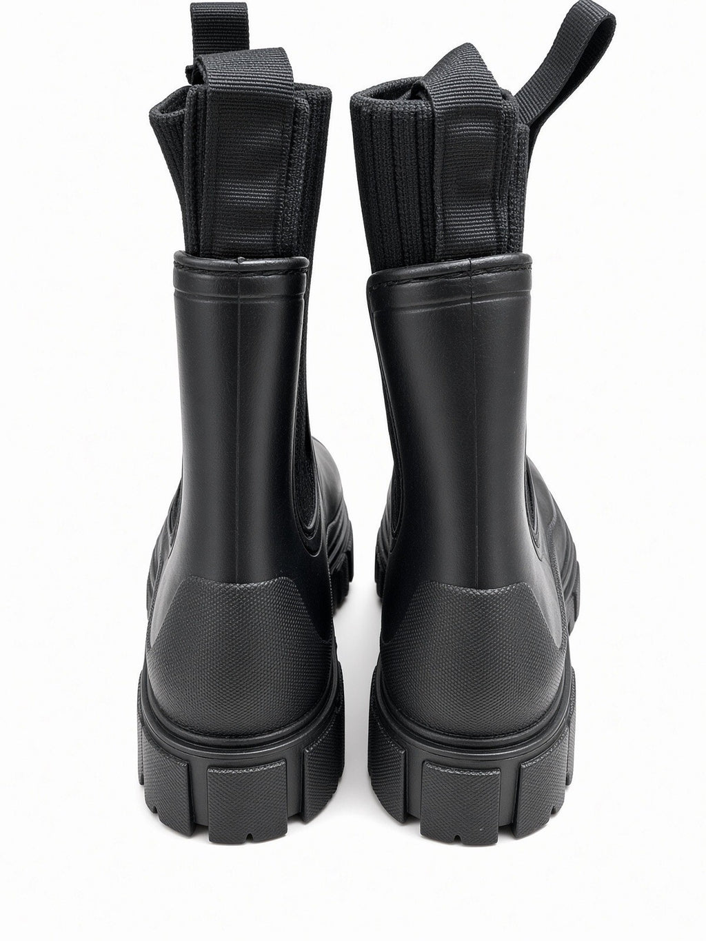 Black Rain Boots Women Chelsea Sock Knit Waterproof Chunky Sole US 8 EU 39