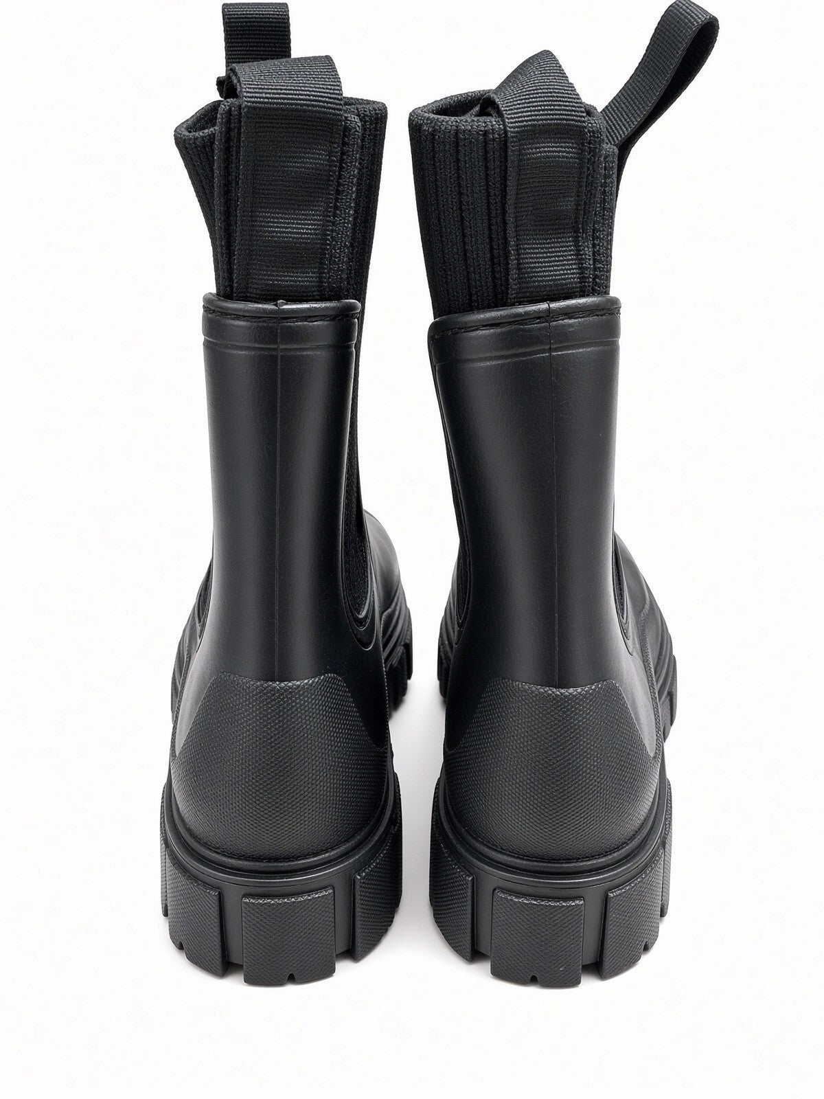Black Rain Boots Women Chelsea Sock Knit Waterproof Chunky Sole US 8 EU 39