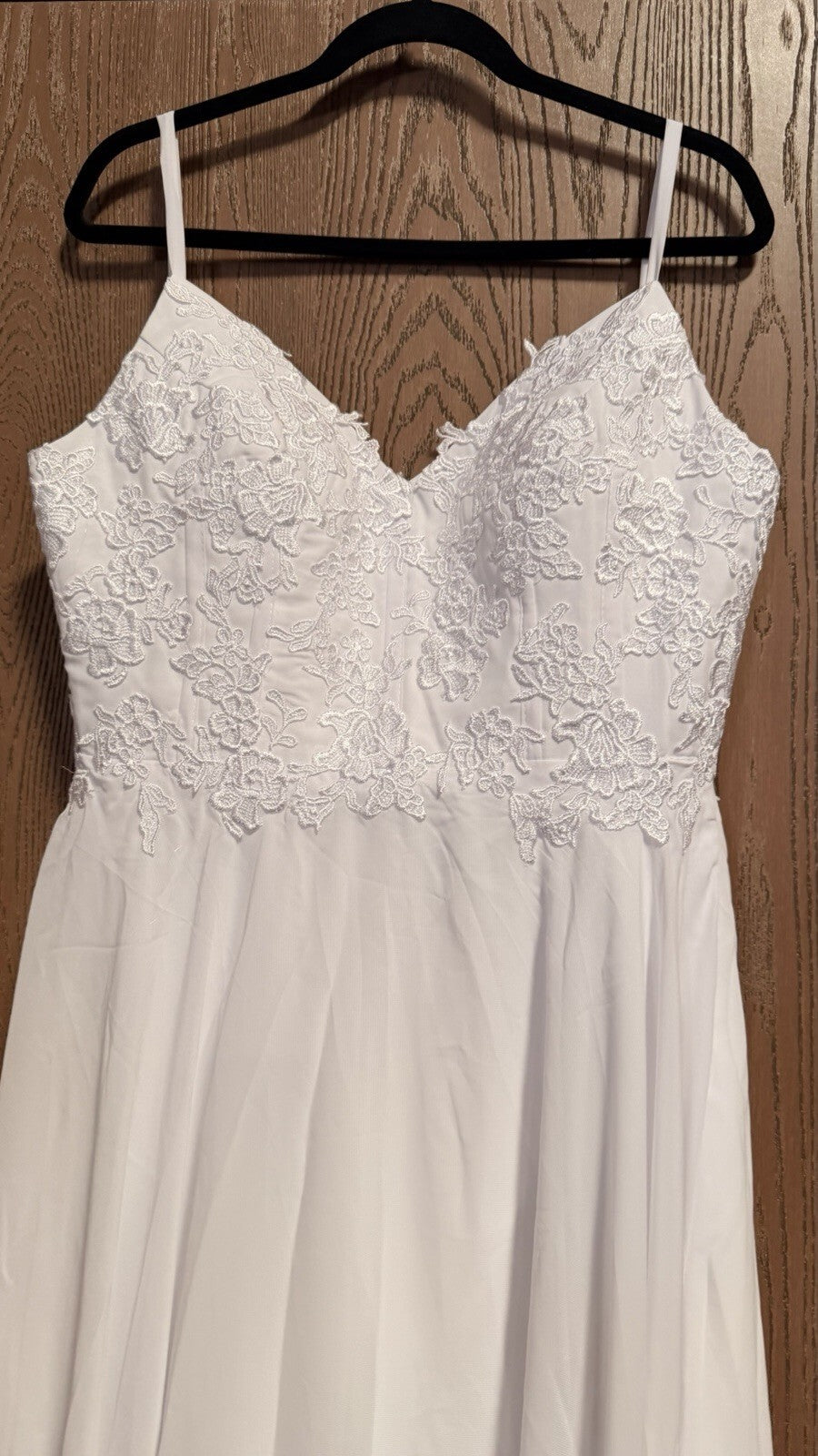 White Wedding Dress Size 12 Lace Corset Back Spaghetti Strap A-Line Bridal Gown