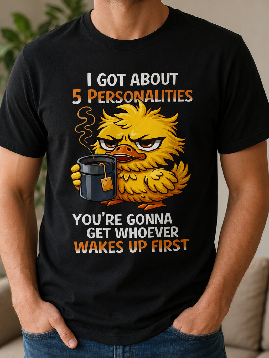 Funny Morning Mood Shirt 5 Personalities Duck Coffee Graphic Tee Gift