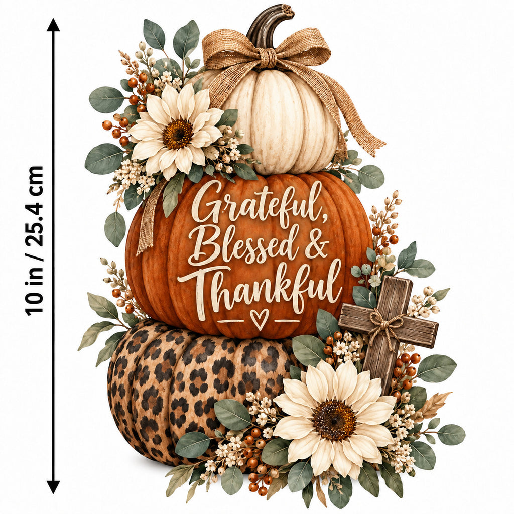 4PCS 10in Grateful Blessed Thankful Pumpkin DTF Transfers