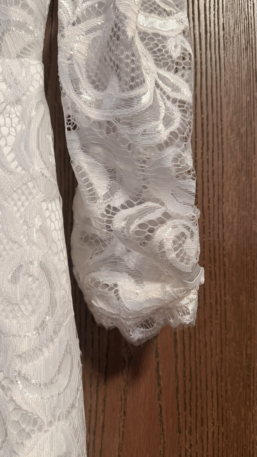 White Lace Wedding Dress Size 12 Long Sleeve High Low Train Bridal Gown