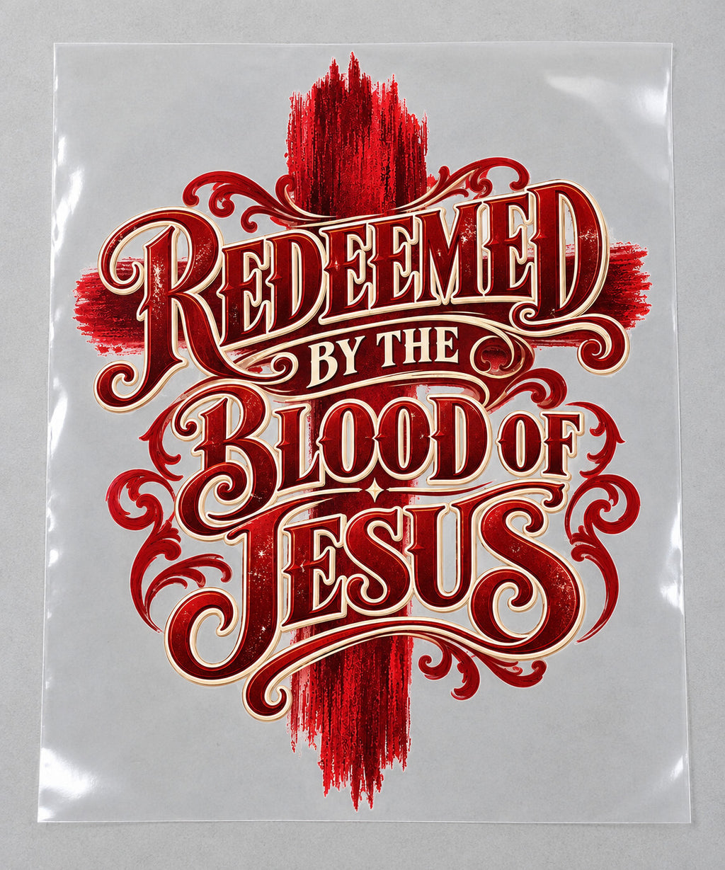 4 Pack Redeemed by the Blood of Jesus DTF Heat Transfers 10 Inch