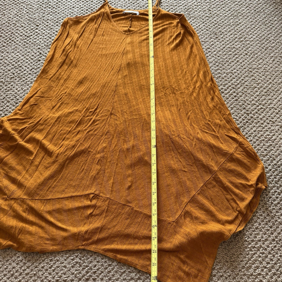 Zara Woman Mustard Yellow Ribbed Midi Dress Handkerchief Hem Boho V Neck Size S