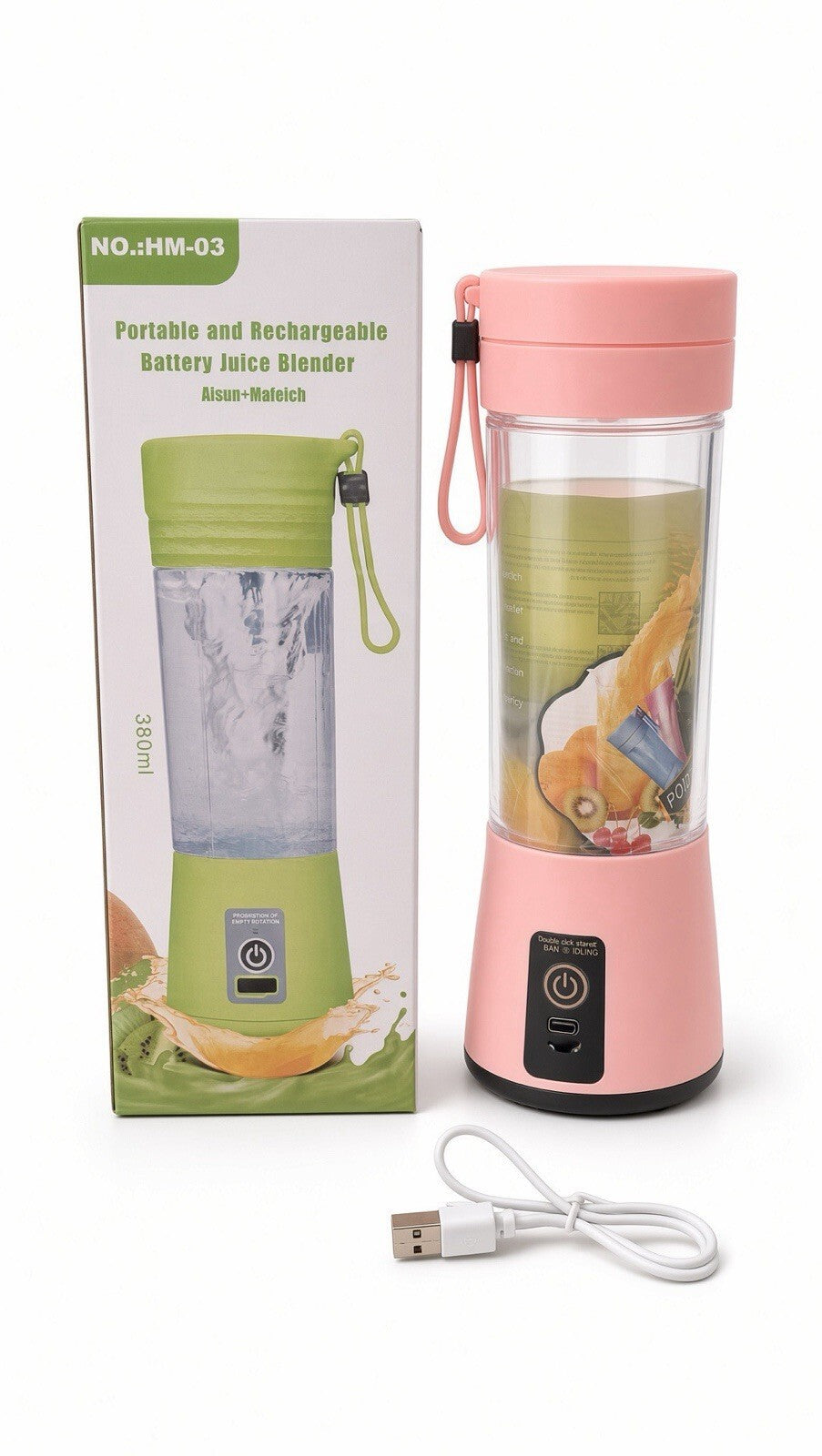 Portable Rechargeable Mini Juice Blender 380ml USB Smoothie Maker Pink Travel