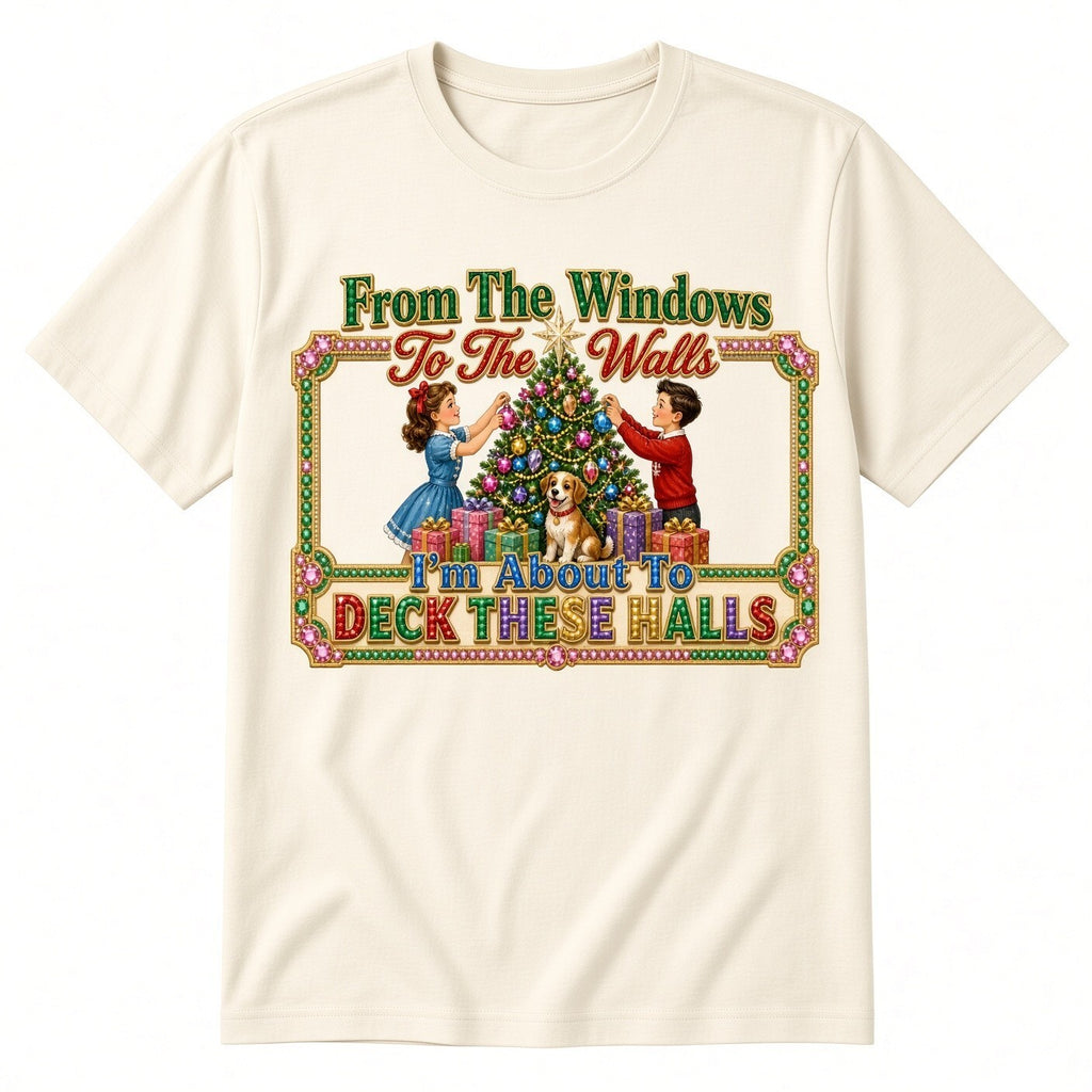 Deck These Halls DTF Transfer 10" PK4 Vintage Christmas Kids Heat Press
