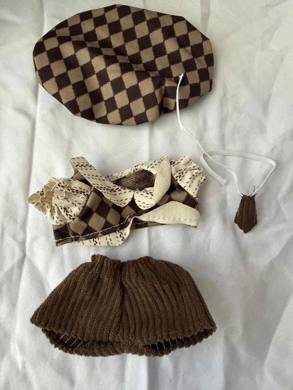 Labubu Doll Clothes Dapper Brown Outfit Set Shirt Tie Shorts Hat 17.5cm