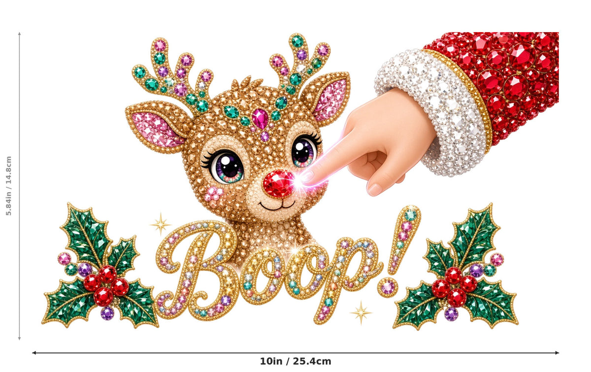 Boop Christmas Reindeer DTF Transfer 10" PK4 Rhinestone Holly Heat Press
