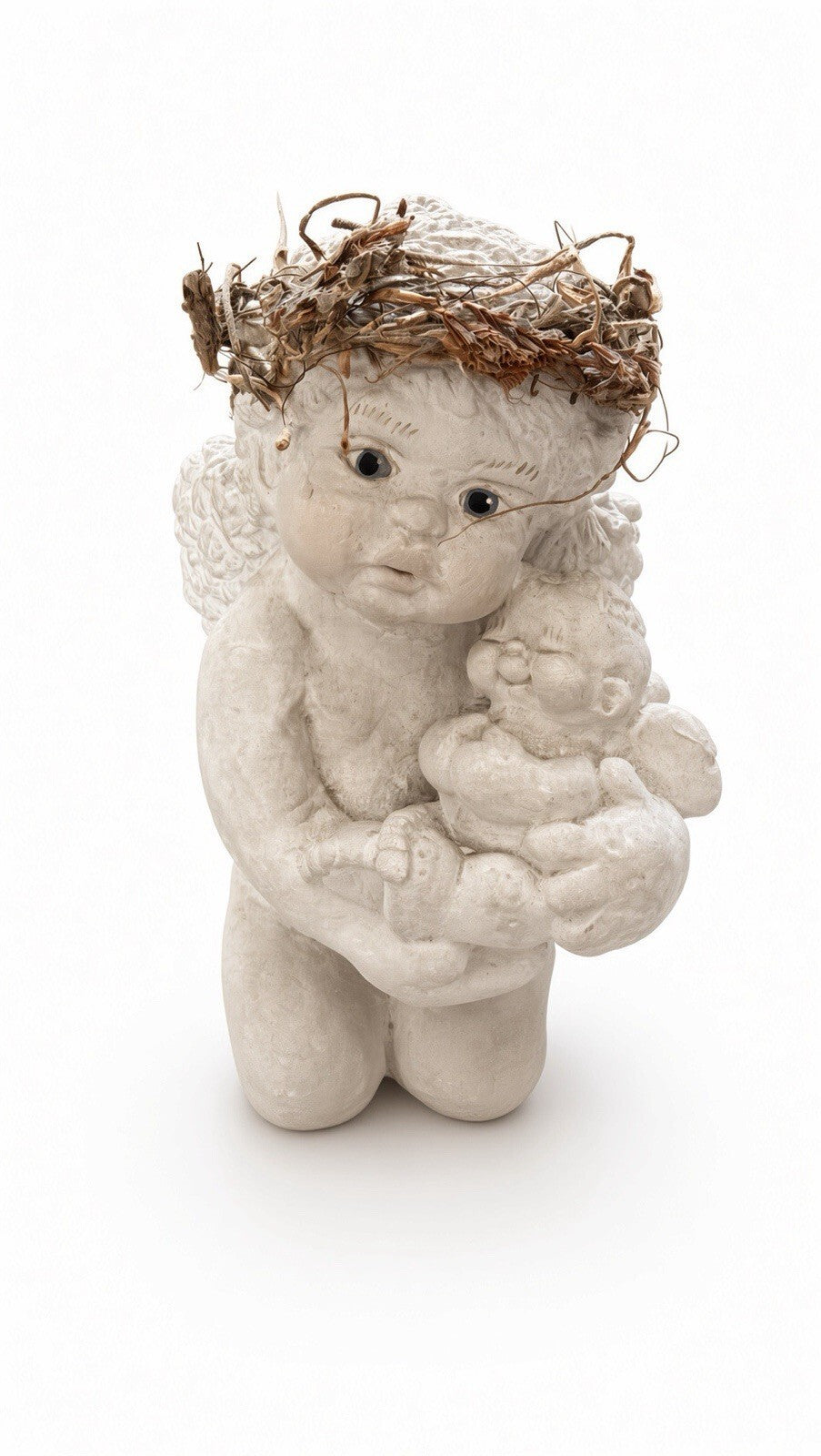 Kristine 1994 Cast Art Angel Cherub Holding Baby Figurine 5” Signed Vintage