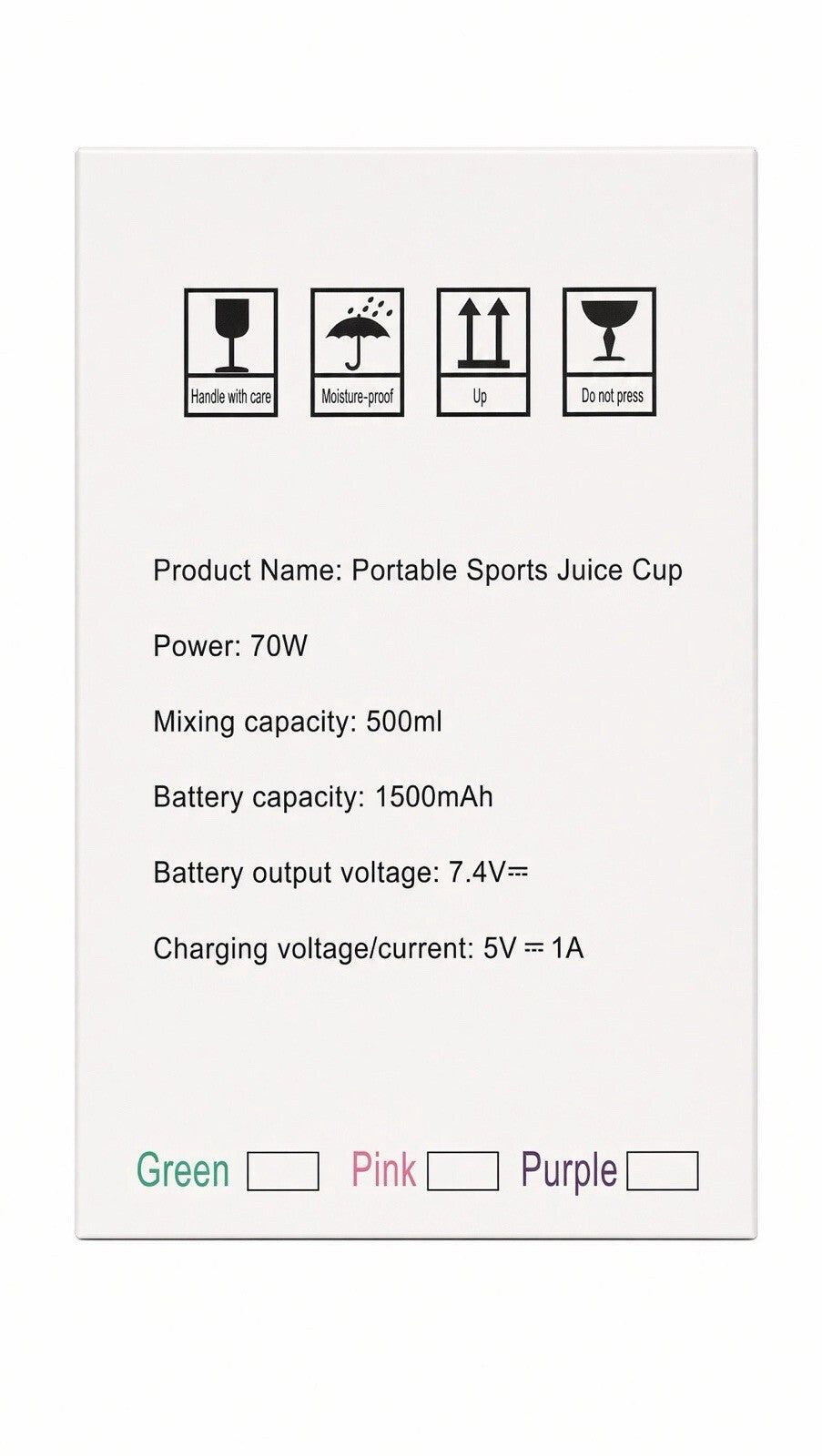Portable Sports Juice Cup 500ml USB Blender Bottle Rechargeable 70W