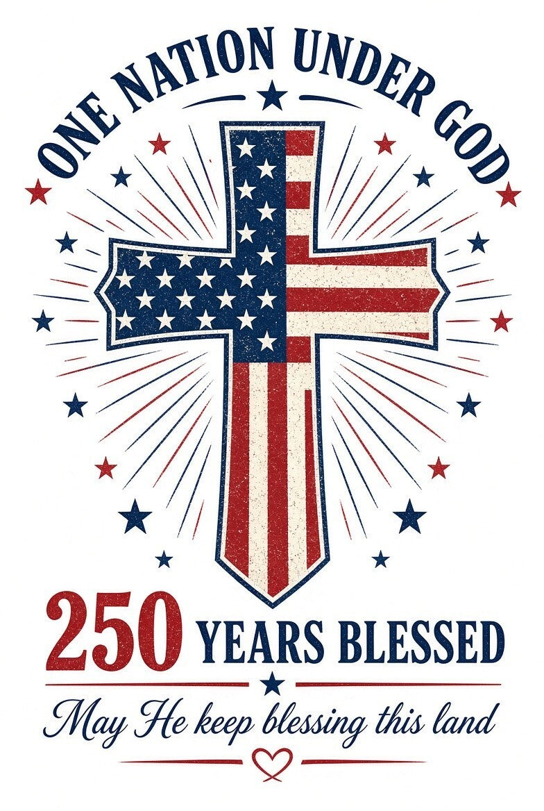 4pk 10" One Nation Under God Flag Cross 250 Years Blessed DTF Transfer Ready Pre