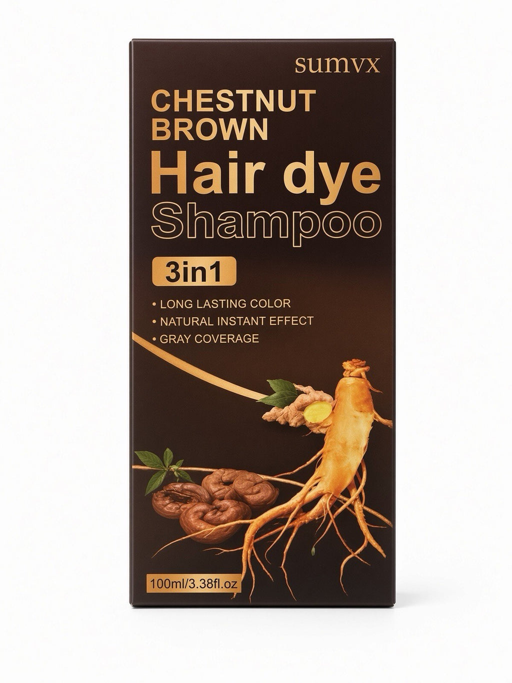 SUMVX Chestnut Brown Hair Dye Shampoo 3 in 1 Gray Coverage Herbal 100ml