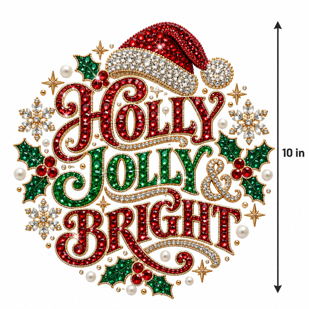 4pcs 10in Holly Jolly and Bright Rhinestone DTF Transfer Ready to Press