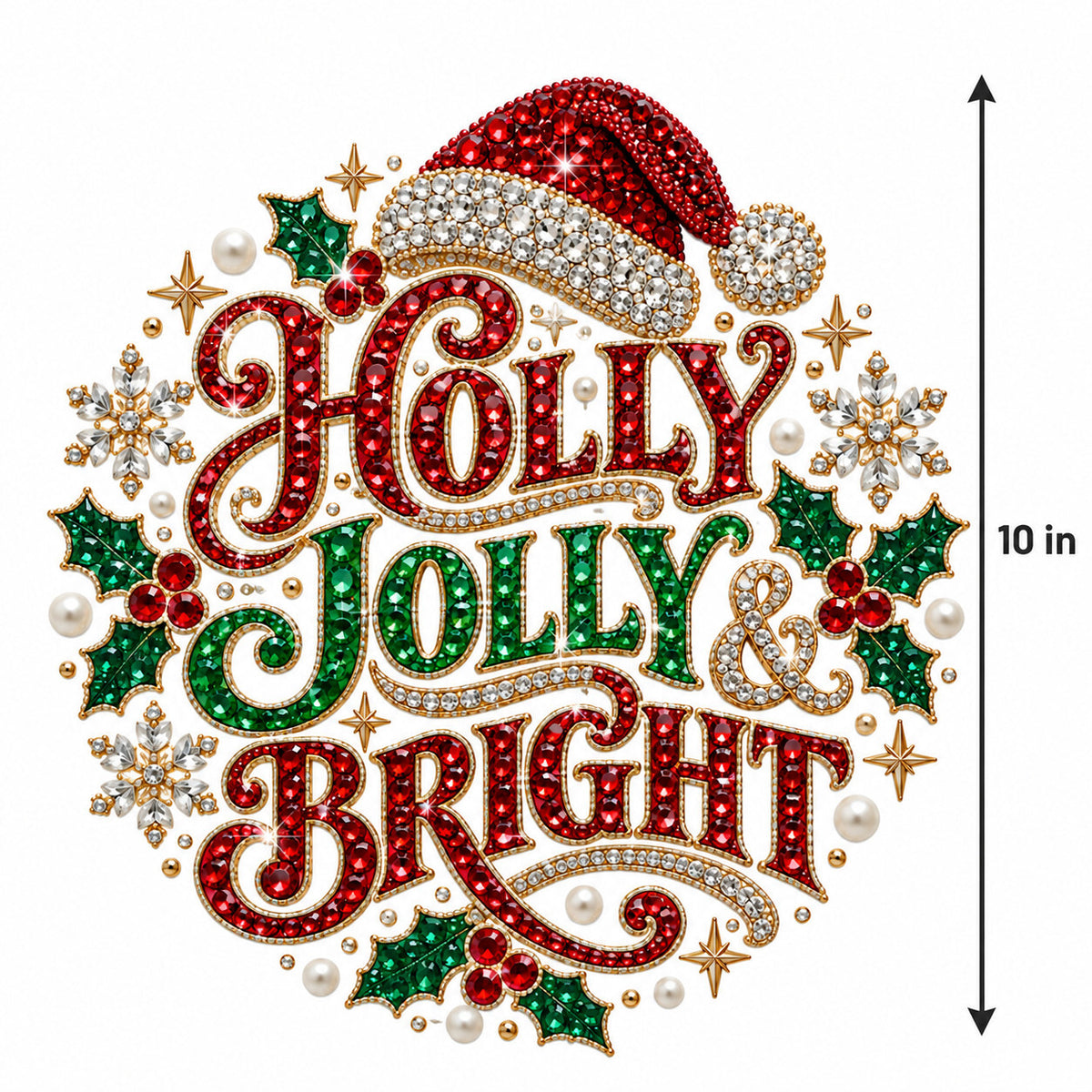 4pcs 10in Holly Jolly and Bright Rhinestone DTF Transfer Ready to Press