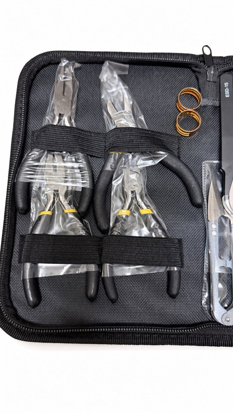 8pc Mini Pliers Set Long Nose Flat Round Diagonal Cutters Black Zip Case Kit