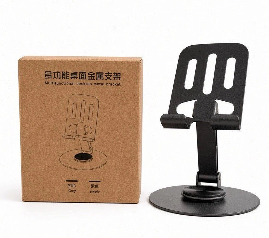 Metal Desktop Phone Stand Adjustable Tablet Holder 360 Rotate Foldable Grey