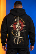 Japanese Bushido Katana Black Hoodie Samurai Sword Back Graphic Sweatshirt