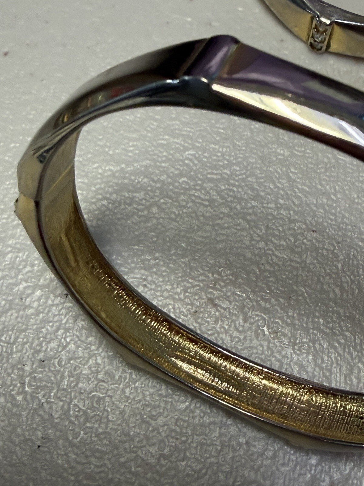 Pair Silver Tone Crystal Hinged Bangle Bracelets Geometric Stackable 2.5 Inch
